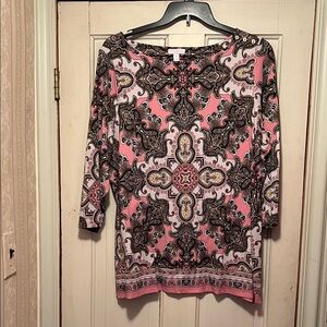 Charter Club Pink and Black Ornate Blouse